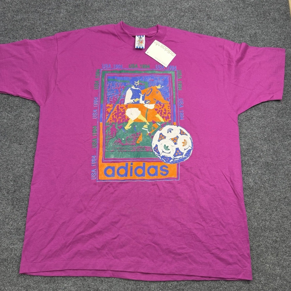 Vtg 1994 Adidas World Cup USA T Shirt Deadstock NWT Purple Single Stitch Size XL